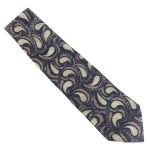 Bugatti Men Necktie 100% Silk Paisley Black Tan Multi 58x4 - NWOT